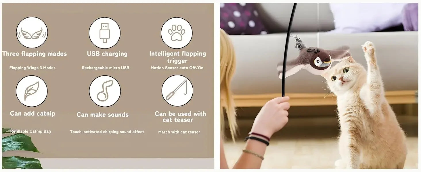 Smart Interactive Cat Toy – Automatic Moving Teaser Ball with Faux Tail, Rechargeable & Motion Sensor