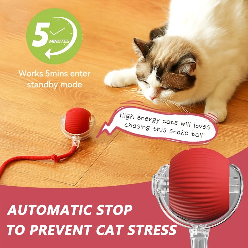 Smart Interactive Cat Toy – Automatic Moving Teaser Ball with Faux Tail, Rechargeable & Motion Sensor