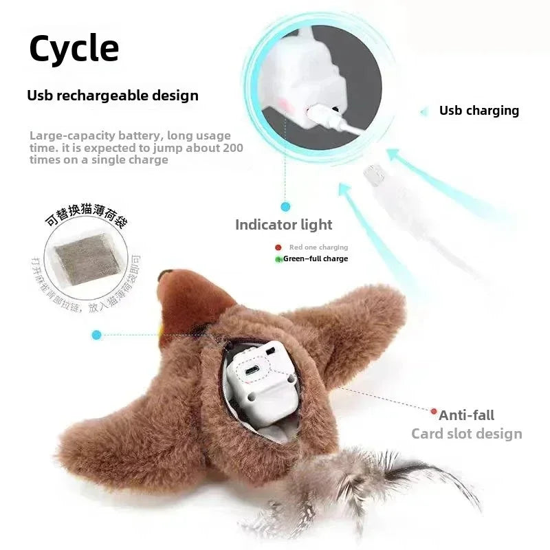 Interactive Cat Toy with Catnip – Touch-Activated Squeaky Plush, USB Rechargeable