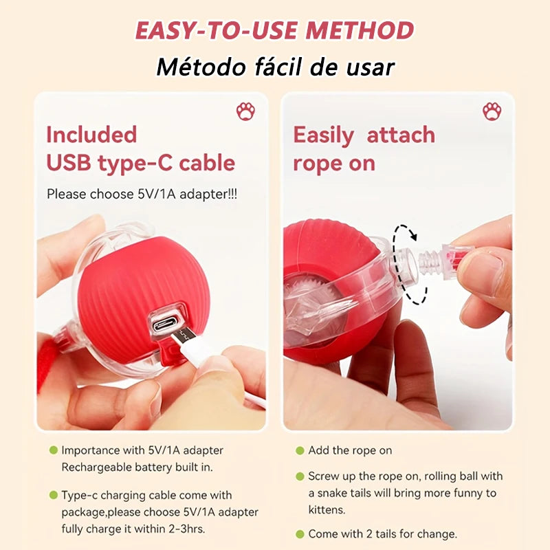 Smart Interactive Cat Toy – Automatic Moving Teaser Ball with Faux Tail, Rechargeable & Motion Sensor