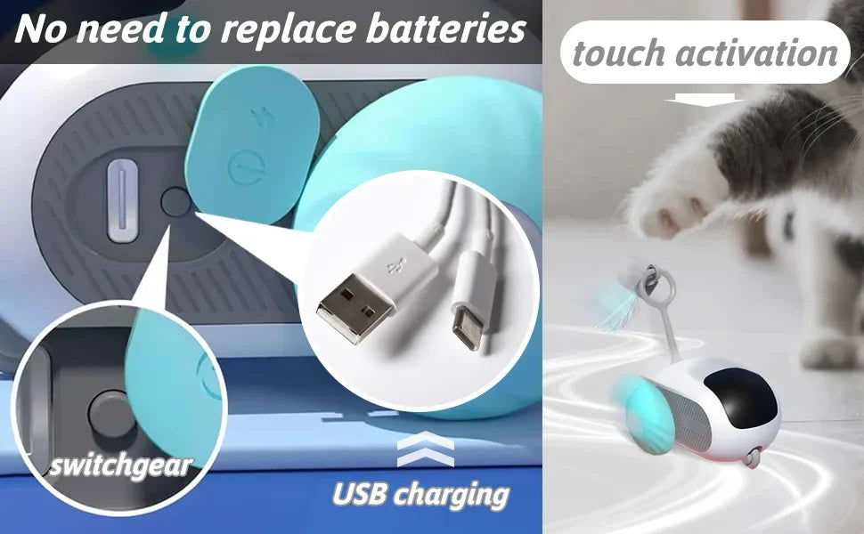 Smart Interactive Cat Toy – Automatic Moving Teaser Ball with Faux Tail, Rechargeable & Motion Sensor