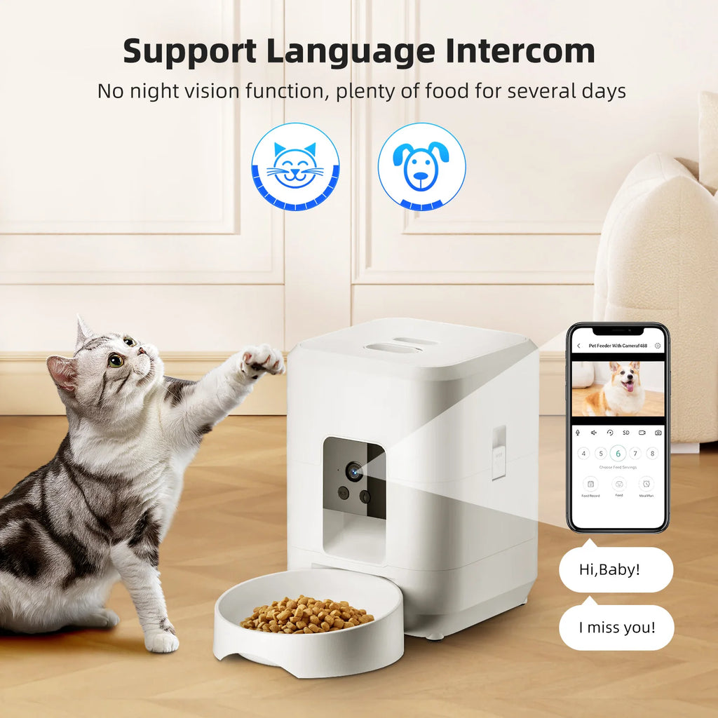 Smart Automatic Pet Feeder 2L – Wi-Fi Camera, Remote App Control for Dogs & Cats