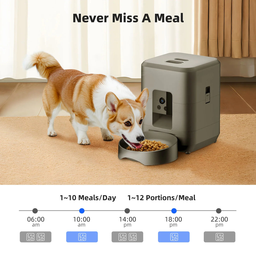 Smart Automatic Pet Feeder 2L – Wi-Fi Camera, Remote App Control for Dogs & Cats