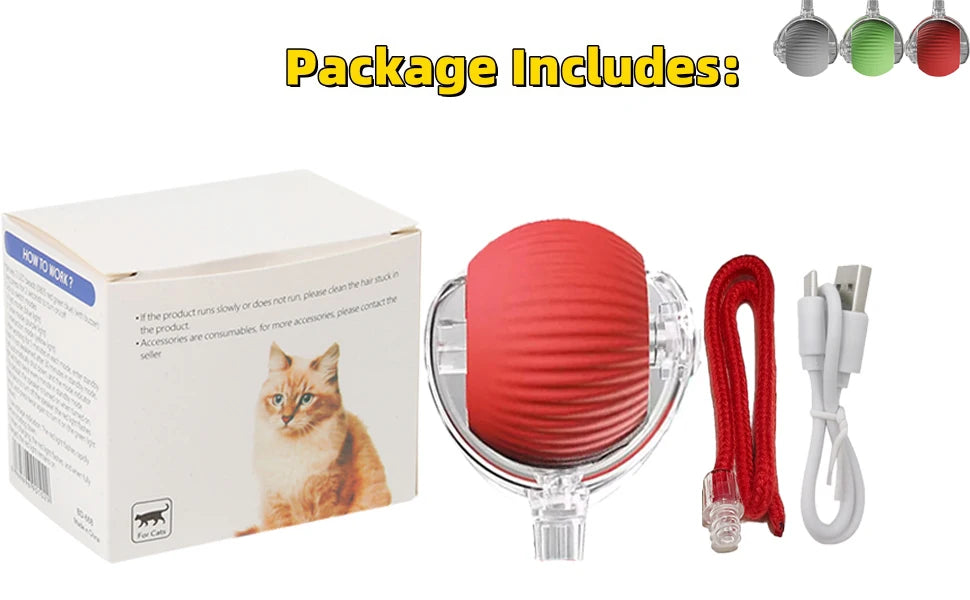 Smart Interactive Cat Toy – Automatic Moving Teaser Ball with Faux Tail, Rechargeable & Motion Sensor