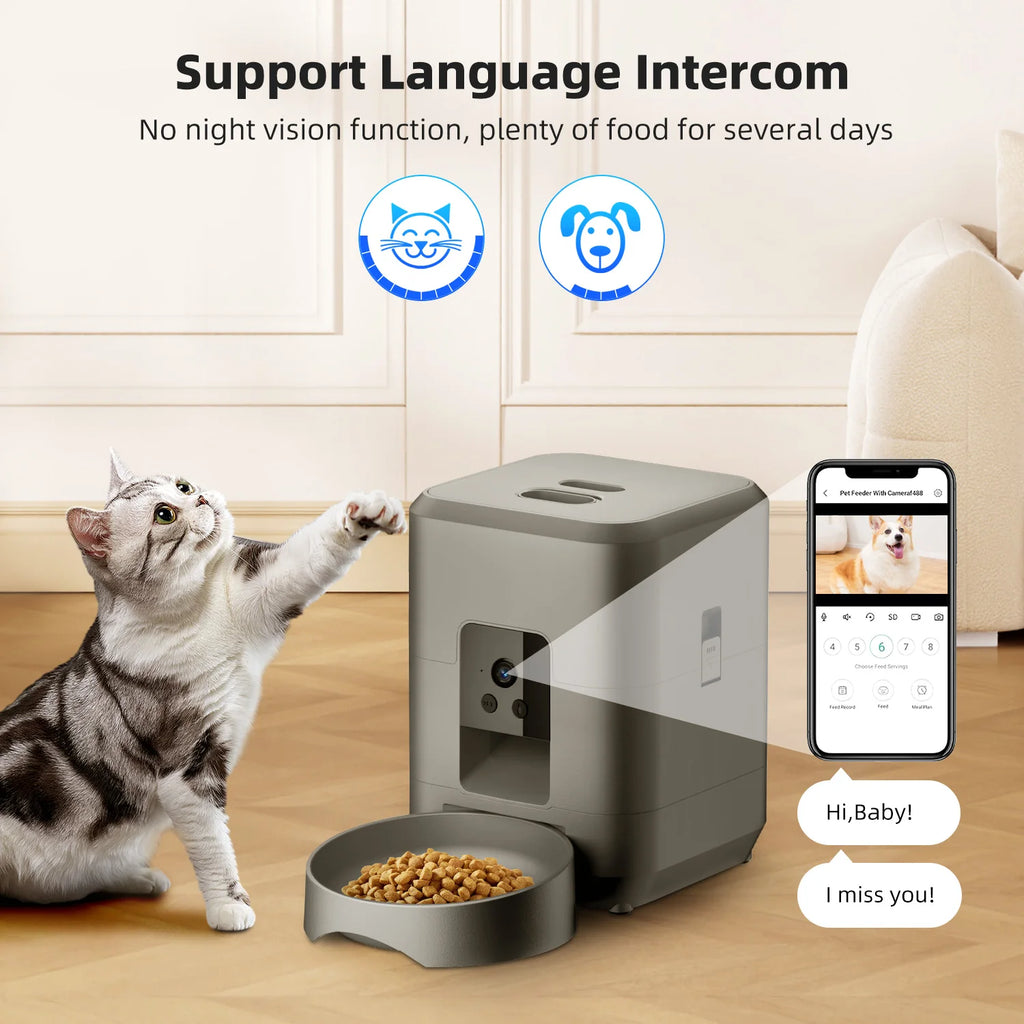 Smart Automatic Pet Feeder 2L – Wi-Fi Camera, Remote App Control for Dogs & Cats